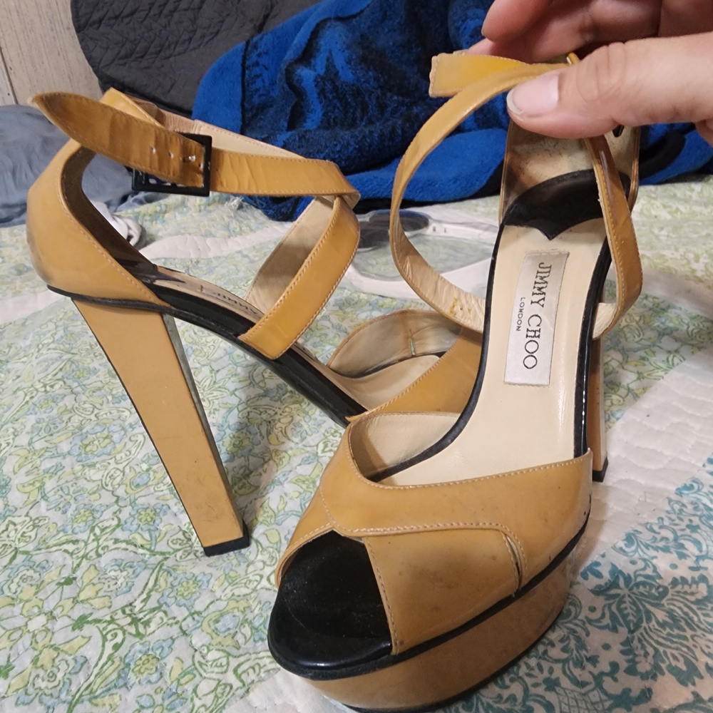 Jimmy Choo Beige and Black Platform Heels